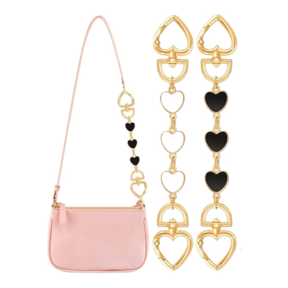 Two NIP Heart Purse Extenders Black and White Gold Accents